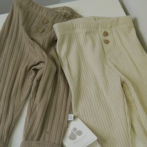 Kids Ribbed Sweatpants - Tan and Cream